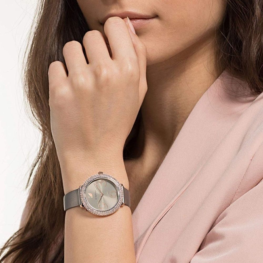 Swarovski Crystal Frost Grey Leather Strap Watch 5484067